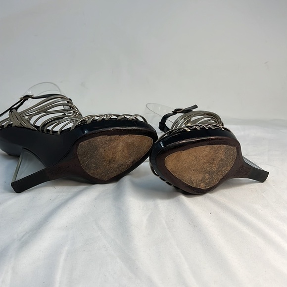 Salvatore Ferragamo Sz 9 Cage Strap Lucite High Heel Wedge Sandals Shoes - Picture 10 of 16